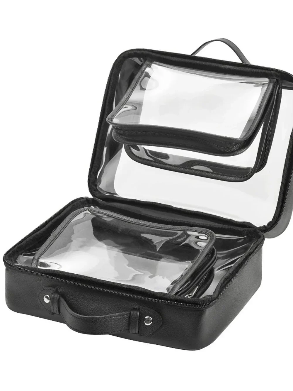 Large TSA approved black clear travel makeup toiletry bag clamshell design LARGE